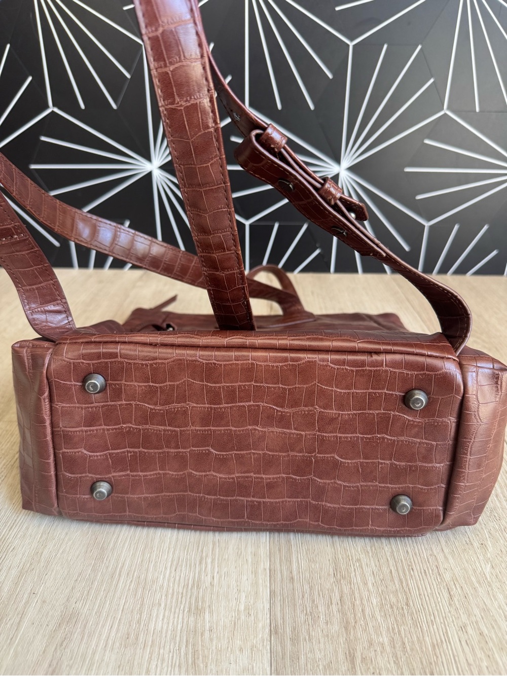 Freshly Picked Mini Minimal Backpack - Chocolate Croc Embossed Vegan Leather - Picture 7 of 8